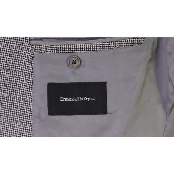 Ermenegildo Zegna Gray Houndstooth Windowpane Wool Silk Sportcoat Blazer 46R - Picture 8 of 11